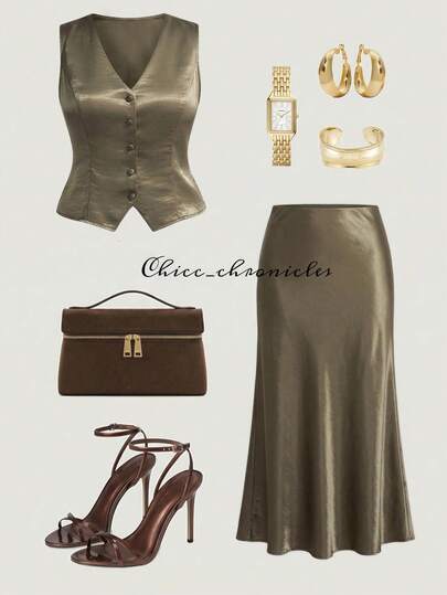 Ellevyn Plus Size Elegant Commuter Sleeveless Top And Skirt 2 Pieces Set, Summer