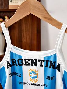 SHEIN 少女背心，复古针织风格吊带衫，阿根廷主题配色，紧身短款设计凸显腰线，休闲街头风或运动风皆宜，充满活力的夏日气息 - 藍色 - 查看 7