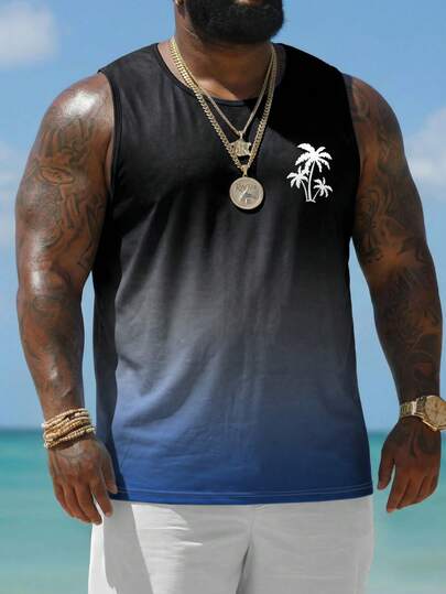 ResortEase Camiseta de tirantes con estampado de árboles de coco degradado para hombres de talla grande