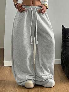 SHEIN Tall CURVE 加大码女式街头风外出休闲装束，加大码弹力腰带舒适灰色弯刀裤 - 淺灰色 - 查看 7