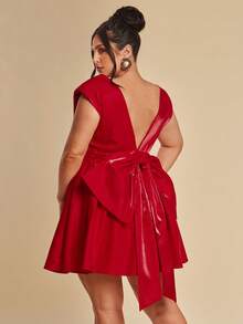 SHEIN BAE Sweet Plus-Size Dress With Red Bow For Valentine's Day In Spring/Summer. - Red - View 5