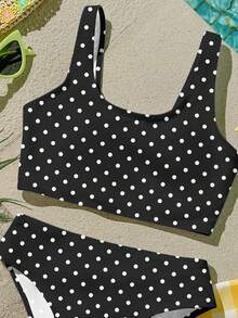少女休闲波点印花吊带比基尼套装，适合夏季穿着 - 彩色 - 查看 4