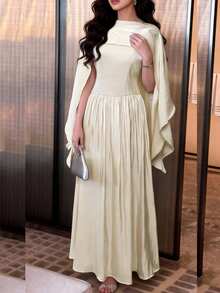 Modelyn New Design Elegant Flowy Ruffled Hem Romantic Dress, Suitable For Banquet And Vacation,Summer Dresses For Women - Light Yellow - View 3