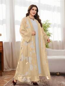 Al Najma Robe ample élégante en jacquard de mousseline de soie pour femmes, grande taille polyvalente - Jaune citron - Voir 5