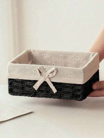 1pc Woven Desktop Storage Basket, Suitable For Snacks, Cosmetics, Toys And Other Household Items, Multi-Functional Fabric Storage Box For Coffee Table Or Key Basket, Home Decor Storage, Wardrobe Organizer, Holiday Decoration Gift Basket, Ideal Gift Basket