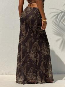 Aloruh 女士时尚荷叶边半身裙 - 棕色 - 查看 3