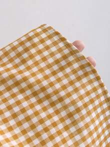 Sweetra 女士时尚甜美格子无袖船领性感露背撞色蝴蝶结腰带A字休闲连衣裙，适合春夏穿着 - 黃色 - 查看 5