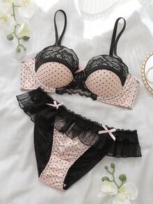 DelicateAllure Prickig mesh patchwork spetsunderklädesset - Multifärgad - Visa 6