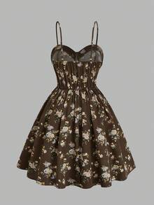 Sweetra Vestido de tirantes con estampado floral elegante y cintura elástica para tallas grandes - Multicolor - Ver 2