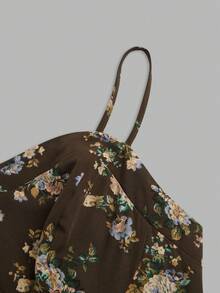 Sweetra Vestido de tirantes con estampado floral elegante y cintura elástica para tallas grandes - Multicolor - Ver 6