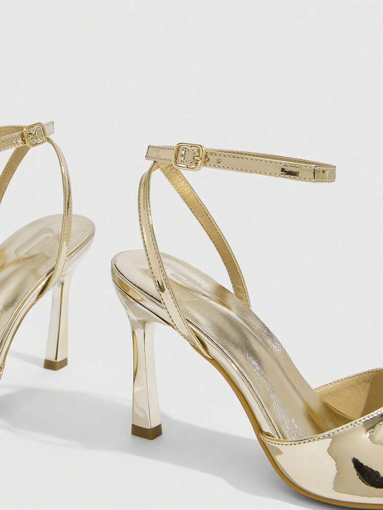 CUCCOO SZL Women Shoes Spring And Summer New Gold Piece Open Toe Ankle Strap Women's High Heel Sandals Fashion Comfortable Versatile Sexy Party Banquet Women's Sandals Open Toe Sandals Summer Shoes