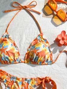 Swim Vcay Bộ đồ bơi nữ gồm 2 mảnh, họa tiết hoa, sao biển và vỏ sò, kiểu cổ yếm buộc dây, hở lưng, thích hợp cho kỳ nghỉ hè ở bãi biển. - Nhiều màu - Xem 4