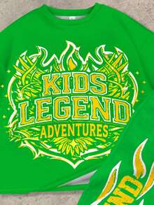 Tween Boy Green Summer Streetwear City Break Graphic Print Round Neck Short Sleeve T-Shirt And Flare Pants Set,Y2K Kids Legend Activewear Outfit - Multicolor - View 4