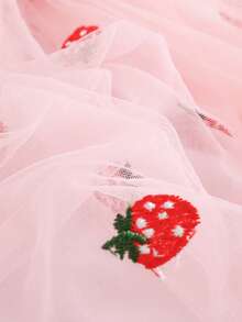 SHEIN Young Girl Mesh Embroidered Strawberry Pattern Round Neck Casual T-Shirt - Pink - View 7