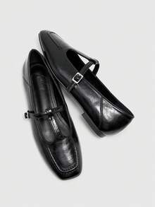CUCCOO BIZCHIC Version ~ New T-Strap Mary Jane Shoes With Hidden Wedge Heels, Chunky Heels, Slimming French High-Heeled Shoes For Women - Black - View 6