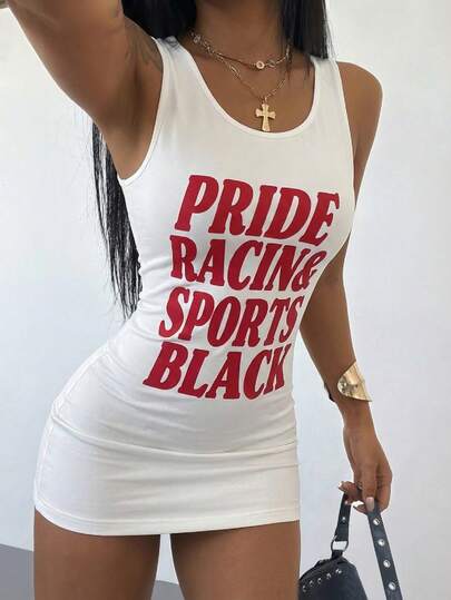 StreetHx Women's Letter Print Round Neck Summer Mini Dress