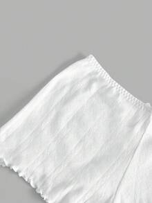 Lowkey Lull 100% Cotton Frill Trim Textured Fabric Bow Decor Casual Comfortable EasyComfort Women Safety Shorts - White - View 3