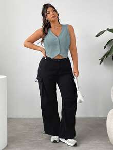 SHEIN EZwear Plus Size Black Simple Fitted Dress Vest, Formal Business Attire Graduation,Back To School,Teacher Outfits For Women In Fall/Winter - Mint Green - View 4