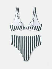 lacRébo Áo bikini kẻ sọc có gọng với quần cạp cao, đồ bơi cổ điển 2 mảnh, đồ đi biển sang trọng, phong cách Pháp mùa xuân hè, đồ bơi kiểu Paris dành cho nữ, đồ bơi 2 mảnh dành cho nữ, bikini kẻ sọc dọc giúp kiểm soát vòng bụng, bikini cạp cao, áo bikini kẻ sọc - Nhiều màu - Xem 7
