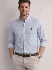 CAMISA MANGA LARGA CABALLERO  CON BORDADO CONTRASTE - Azul - Ver 8