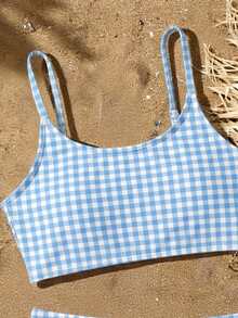 Bộ bikini cho bé gái tuổi teen, đồ bơi rời bằng vải dệt kim dễ thương, kiểu dáng giản dị, thanh lịch, phù hợp cho bơi lội, kỳ nghỉ hè, bãi biển, hồ bơi và các bữa tiệc ngày lễ. - Màu xanh lam - Xem 3