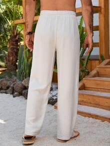 VENTUSAIL 男士休闲度假拼接织带抽绳腰裤 - 卡其色 - 查看 2