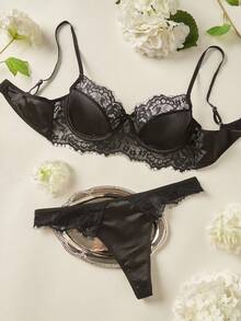 Đồ lót gợi cảm Nữ Nơ Bướm Tương phản ren màu trơn Lãng mạn-Lãng mạn - màu đen - Xem 3