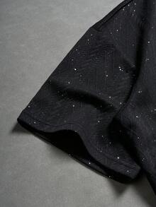 PAVTROS Men's Shiny Round Neck Loose Casual Short Sleeve T-Shirt - Black - View 6