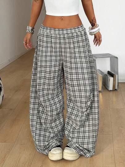 Coolane Women's & Men's Summer Festival Couple Same Style Vintage Sportswear Embroidered Graphics Plaid Corta Vento Textured Baggy Parachute Scimitar Pants