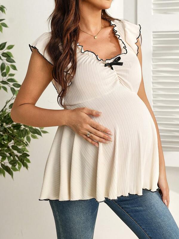 SHEIN 荷叶边蝴蝶结装饰休闲孕妇卫衣