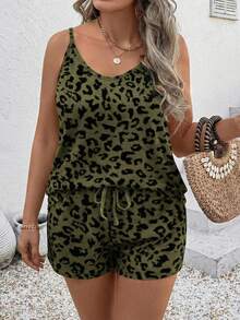 Nuevo conjunto de top de tirantes con estampado de leopardo versátil y casual para mujer de talla grande - Multicolor - Ver 1