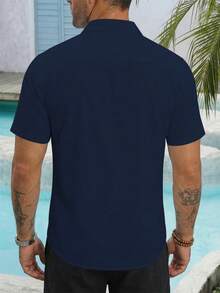 Manfinity RSRT Áo sơ mi nam tay ngắn cài cúc phía trước, phối màu tương phản họa tiết hình học, kiểu dáng thường ngày. - Nhiều màu - Xem 2