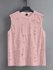Claim Dot Áo tank top nam phong cách đường phố, chất liệu jacquard sần sùi, cổ tròn, áo xuyên thấu nam, áo hồng nam. - Hồng - Xem 3
