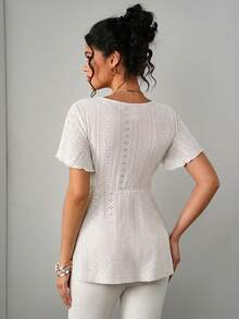 Momance Hollow Embroidered Ruched Chest Decoration Elegant Cute Casual Maternity T-Shirt - White - View 2