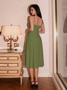 Bris Aura Ruched Bust Lace Up Side Cami Dress Party - Green - View 2