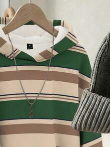 SHEIN EZwear 女士休闲复古条纹卫衣，适合秋冬季穿着 - 彩色 - 查看 5