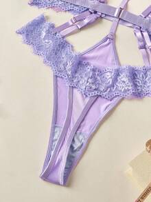 Elorette Women's Contrast Lace Hollow Out Design Sling Sexy Lingerie Jumpsuit Purple Lingerie Lingerie Set For Women - Mauve Purple - View 4