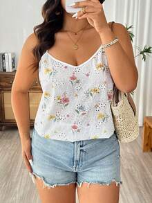EMERY ROSE Regata Casual Elegante de Férias com Bordado e Estampa, Tecido com Nó Nas Costas, Blusas Casuais para Mulheres no Verão, Looks Fofos de Primavera para Mulheres, Looks de Verão para Mulheres, Blusas de Verão para Mulheres, Blusas de Verão Fofas para Usar com Denim, Looks Casuais de Verão para Mulheres, Blusas Decotadas Nas Costas para Mulheres, Looks Casuais de Verão para Mulheres, Blusas de Verão para Mulheres, Estilo Campus, Uso Diário - Branco - Visão 4