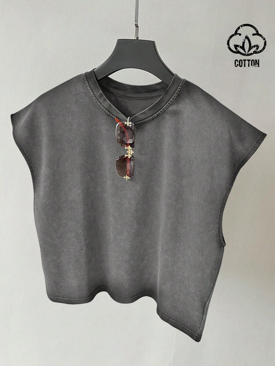 PAVTROS Áo tank top cotton dáng rộng cổ tròn, kiểu ombre dành cho nam, thích hợp mặc mùa hè. - Xám - Xem 1