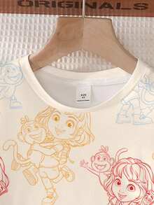 DORA | SHEIN 少女可爱印花圆领短袖休闲夏季连衣裙 - 白色 - 查看 4