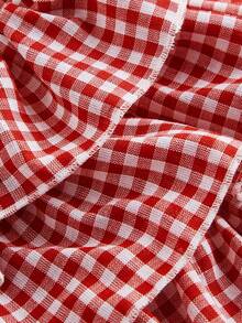 SHEIN MOD 大码休闲低腰格子紧身荷叶边女式超短裤返校服装女式蓝白平角短裤简约日常 - 紅白色 - 查看 4