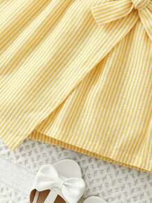 SHEIN Tween Girls' Butterfly Decor Striped Skorts, Vacation Style - Yellow - View 3
