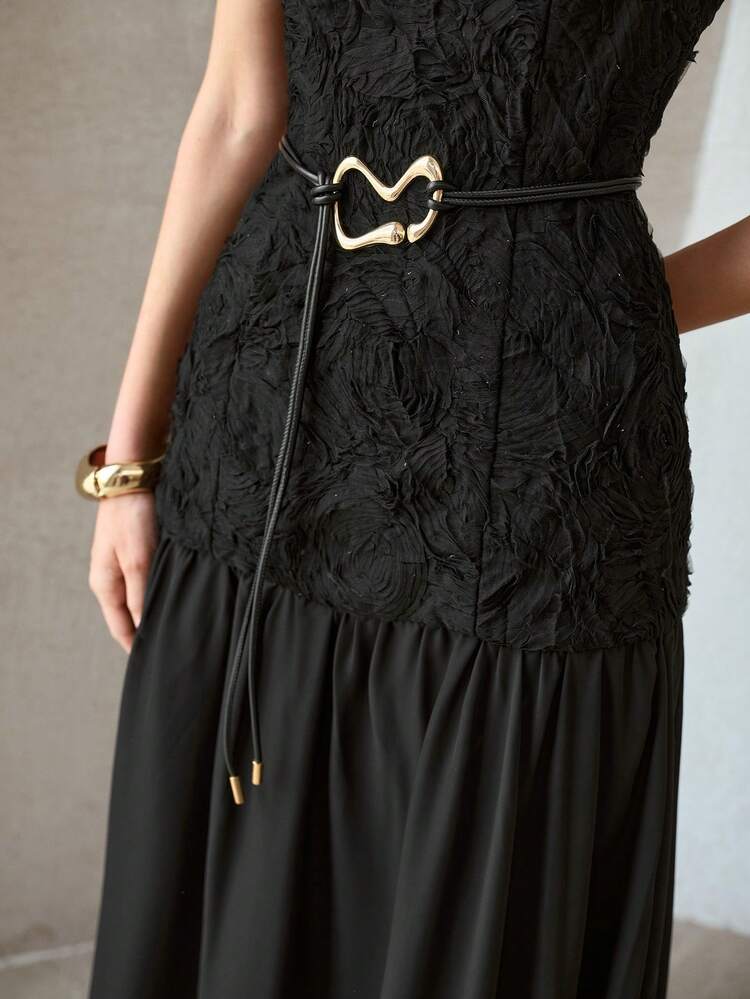 WOMEN'S 2026 NEW HEAVILY EMBROIDERED 3D FLORAL PATCHWORK SLEEVELESS DRESS WITH BELT