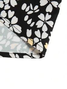 GlowEve CURVE Plus Size Woven Digital Floral Elastic Waist A-Line Skirt, Suitable For Vacation, Elegant, Outdoor, Daily, Minimalist, Casual, Spring/Summer Skirt Midi - Black - View 5