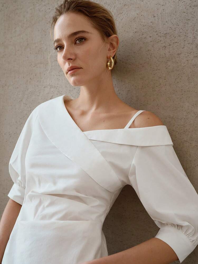 WOMEN'S ELEGANT PARTY OUTFIT ASYMMETRICAL SHOULDER TOP, SUMMER