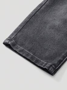 SHEIN Playful Pals Celana Jeans Kasual Serbaguna Gaya Y2K Streetwear untuk Anak Perempuan, Model Chic, Longgar, Lurus, Warna Biru Pudar, Nyaman, Cocok untuk Pemakaian Sehari-hari - Dark Grey - View 4