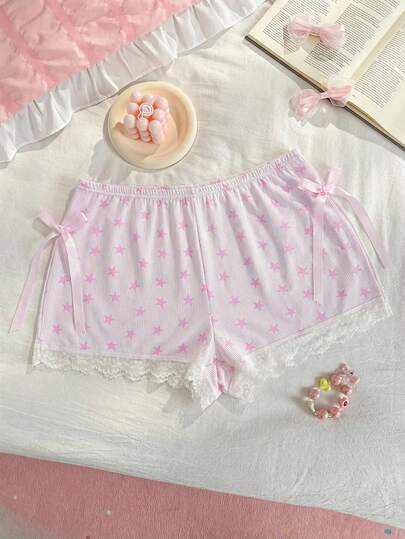 PetitDoll Valentine's Day Plus Size Comfy Homewear Series - Blue Striped Star Bow Cutout Side Slit Panties