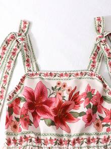 SHEIN Irls 印花吊带连衣裙，肩部饰有蝴蝶结，百搭休闲，适合度假和春夏穿着。 - 白色 - 查看 7