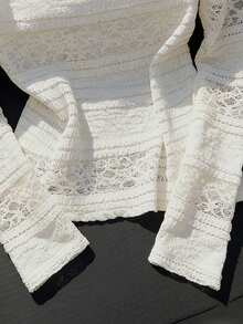 Modelyn Áo kiểu dáng ôm sát, thanh lịch, gợi cảm, lệch vai, chất liệu ren, khoét lỗ, tay dài, đa năng dành cho nữ. - Màu be - Xem 7