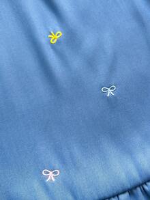SHEIN Vintaside Kids 女童粉色 Polo 领彩虹印花荷叶边下摆休闲短袖连衣裙 - 藍色 - 查看 9